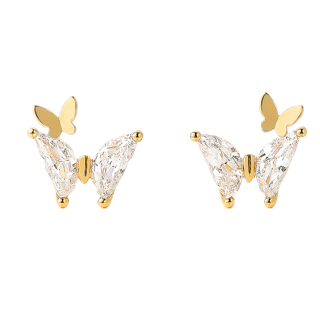 Crystal Butterfly Stud Earrings – Delicate Gold &amp; Diamond Sparkle