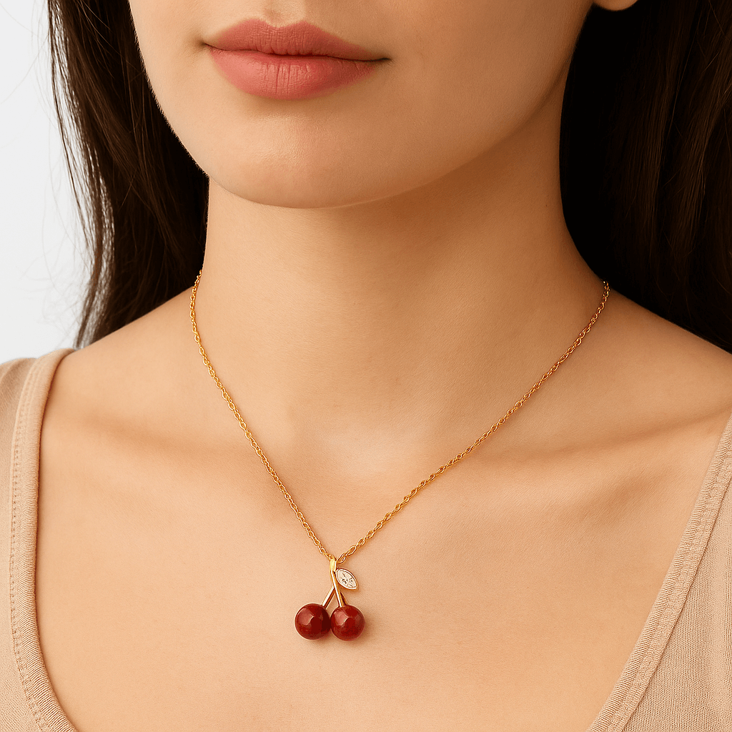 Cherry Necklace, 18K Gold Plated Steel