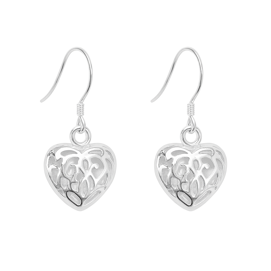 Silver Heart Drop Earrings