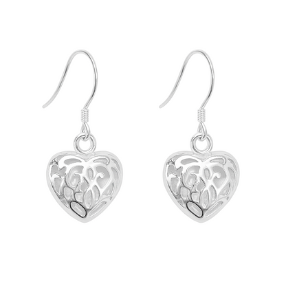 Silver Heart Drop Earrings