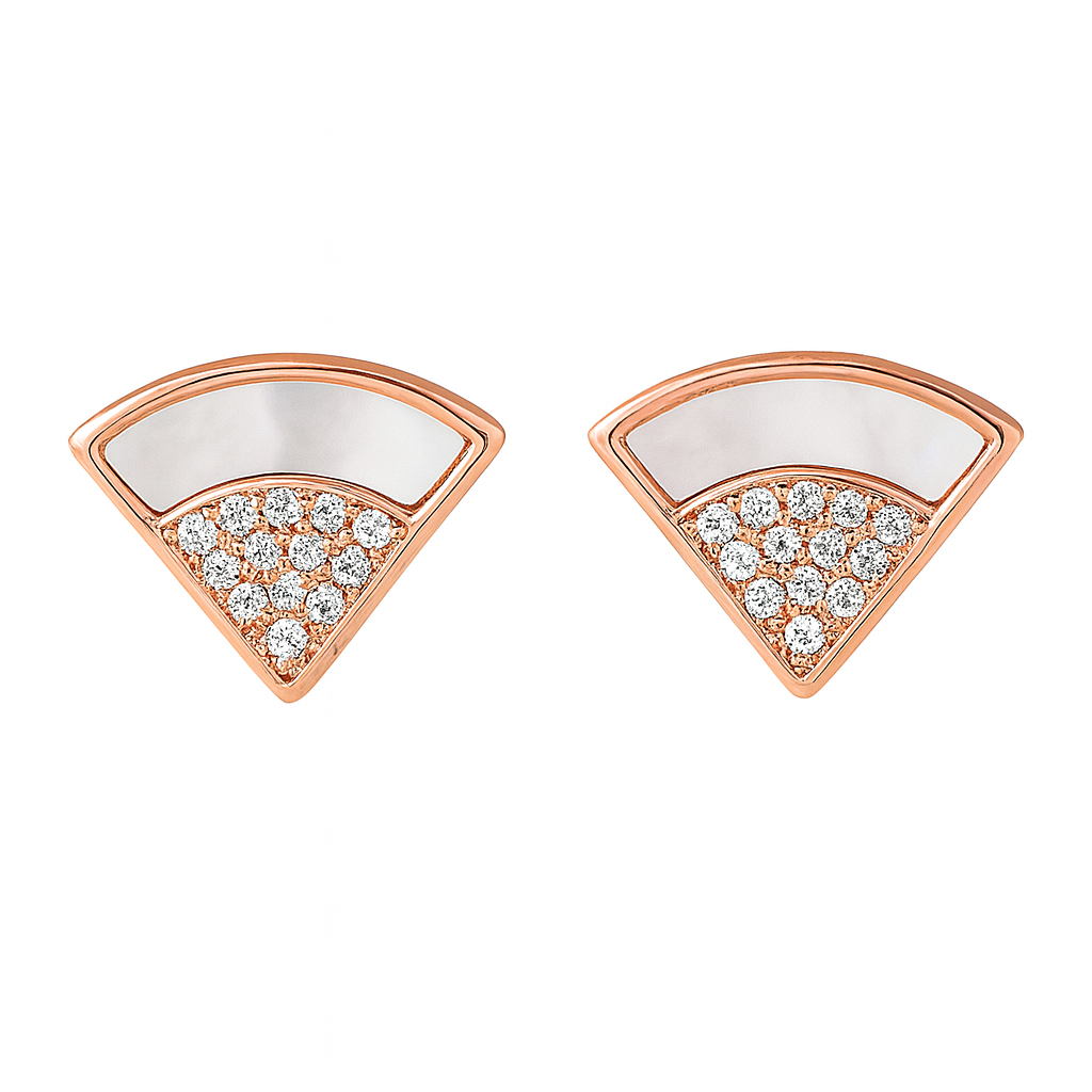 Silver Fan Stud Earrings with Crystal Accents