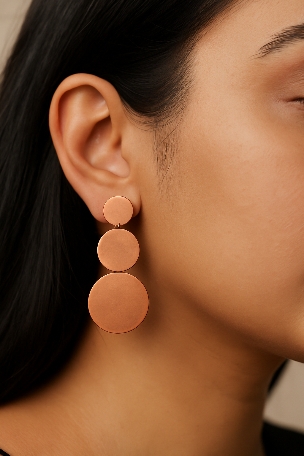 Copper Triple Circle Drop Earrings