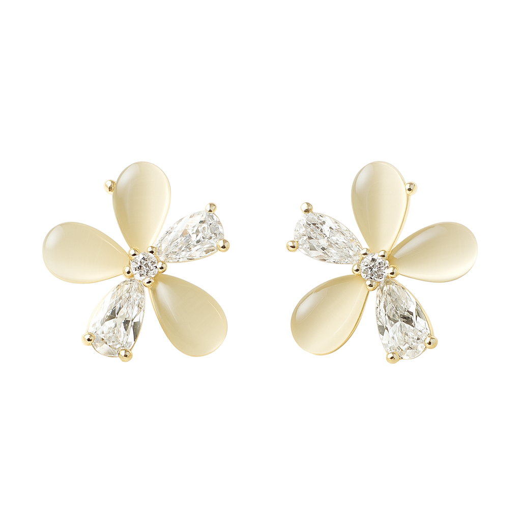 Gold Flower Stud Earrings with Mother of Pearl Petals
