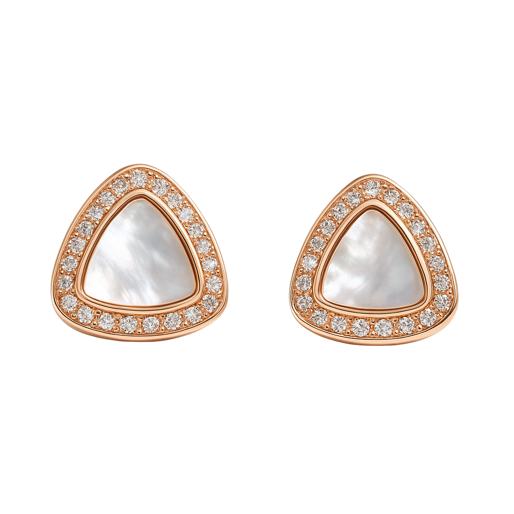 Gold Triangle Stud Earrings with Crystals