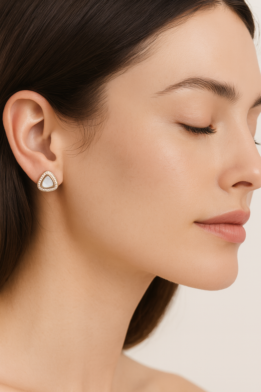 Gold Triangle Stud Earrings with Crystals