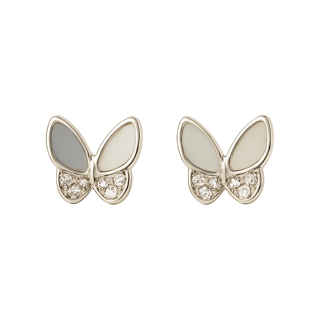 Silver Butterfly Stud Earrings with Crystals | Nyaara