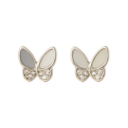 Silver Butterfly Stud Earrings with Crystals | Nyaara