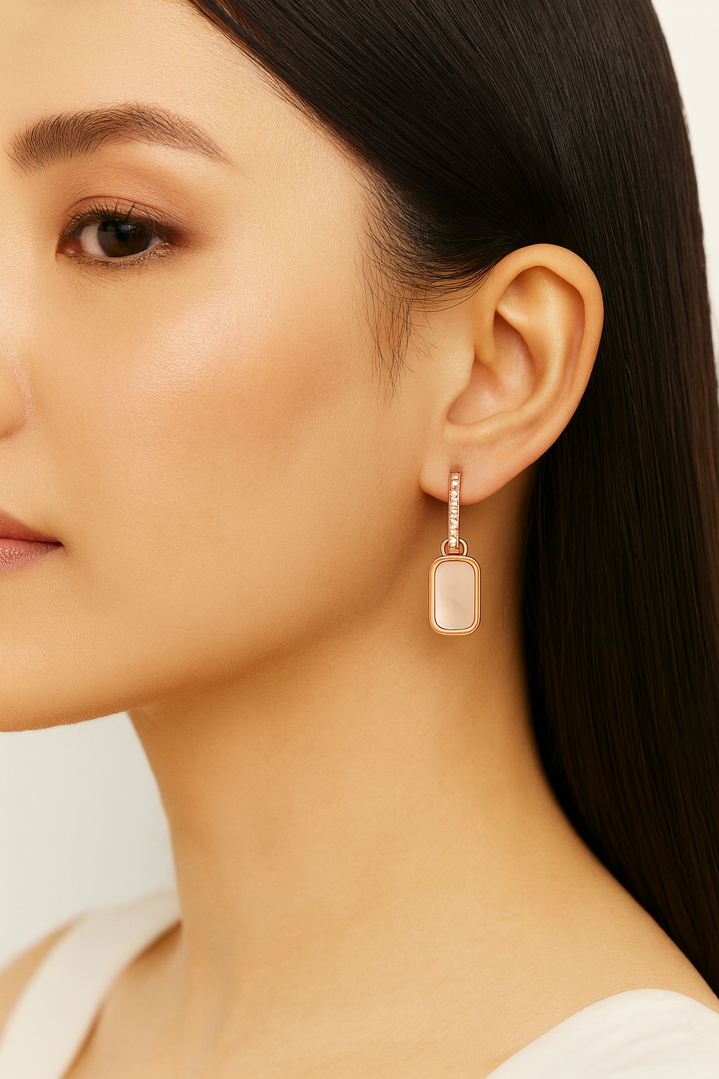 Gold Rectangle Drop Earrings with Crystals