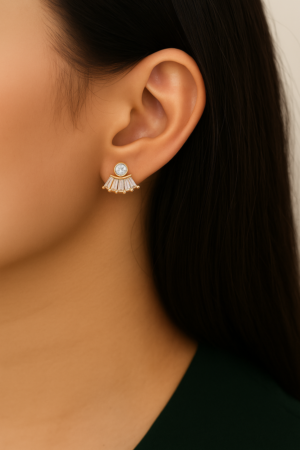 Rose Gold Fan Stud Earrings with Crystals
