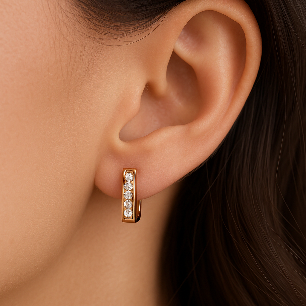 Gold Tone Crystal square Hoop Earrings
