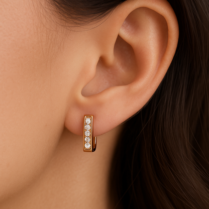Gold Tone Crystal square Hoop Earrings