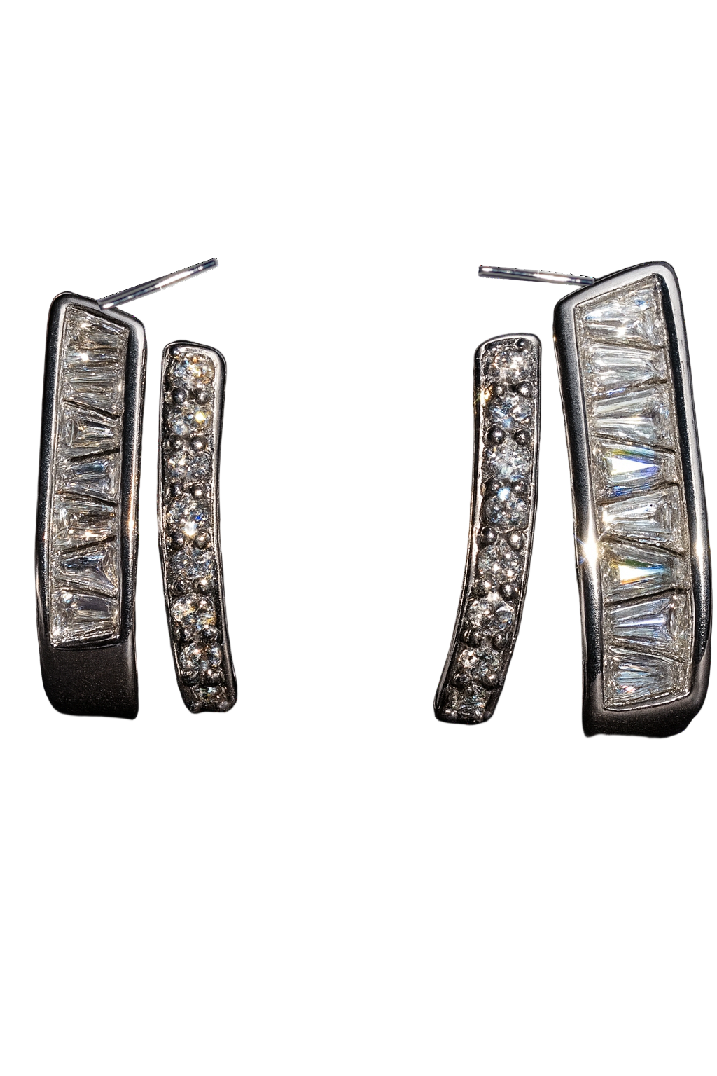 Silver Bar Stud Earrings with Dual Crystal Design