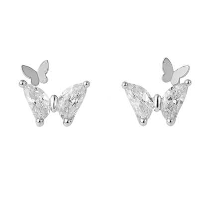 Crystal Butterfly Stud Earrings – Delicate Gold &amp; Diamond Sparkle