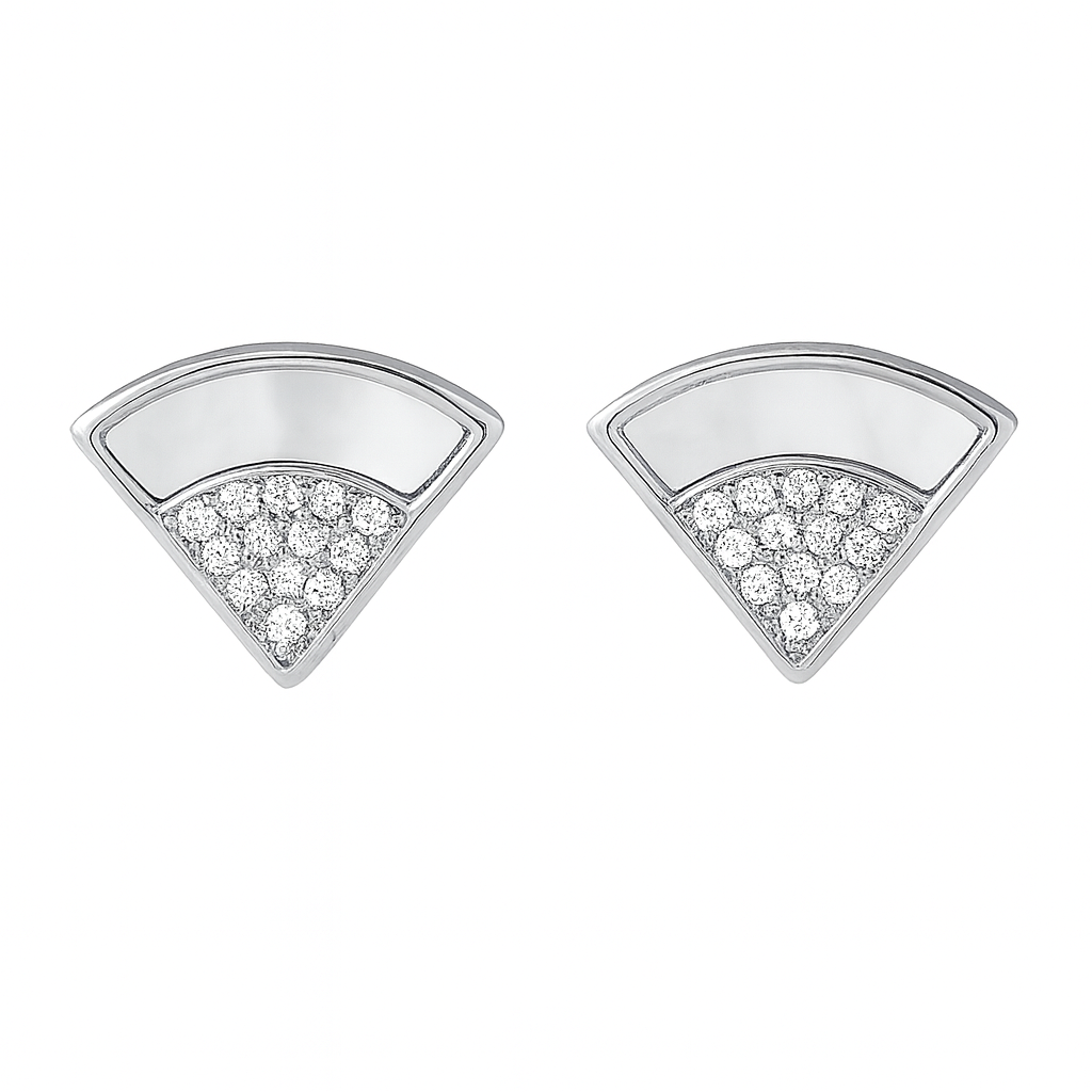 Silver Fan Stud Earrings with Crystal Accents