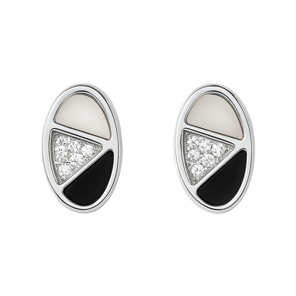 Geometric Stud Earrings with Enamel and Zircon Sparkle