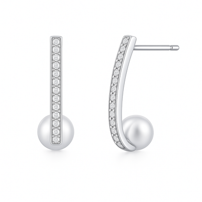Gold Bar Pearl Drop Earrings with Crystals