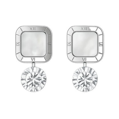 Gold Roman Square Mother of Pearl Earrings with Crystal Drops