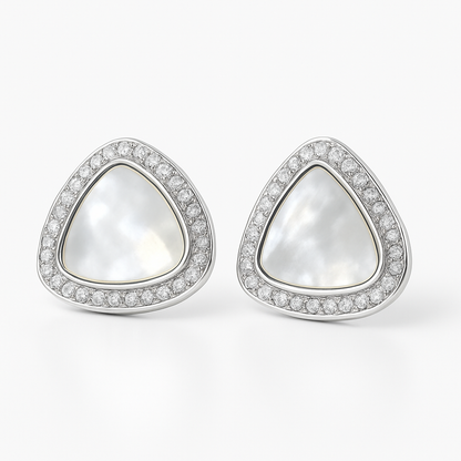 Gold Triangle Stud Earrings with Crystals