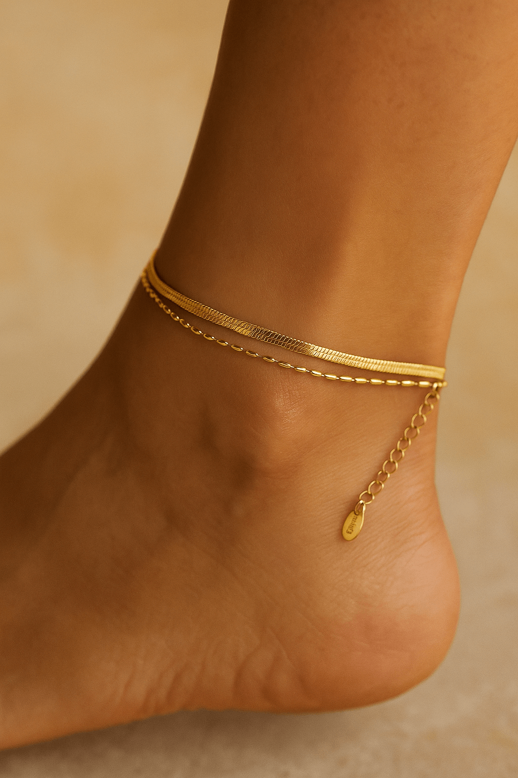 Flat Herringbone Anklet – 18K Gold Plated Steel