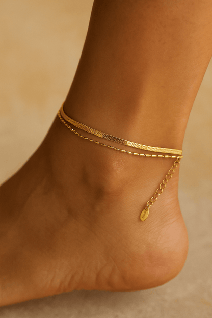 Flat Herringbone Anklet – 18K Gold Plated Steel