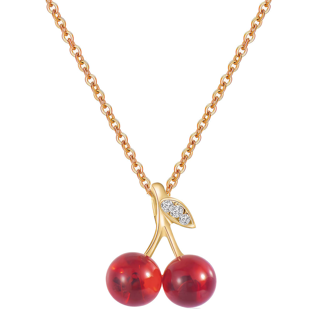Gold Cherry Pendant Necklace, 18K Gold Plated Stainless Steel by Nyaara