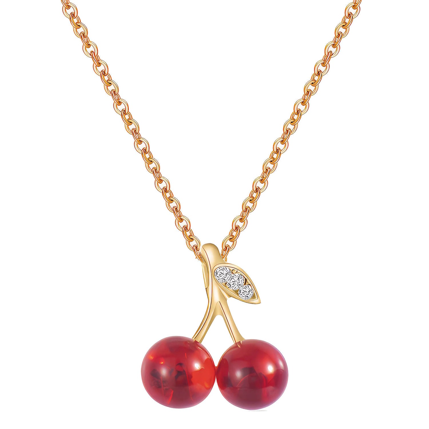 Gold Cherry Pendant Necklace, 18K Gold Plated Stainless Steel by Nyaara