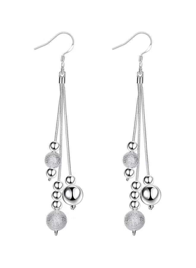 Silver Dangle Earrings with Textured and Polished Beads