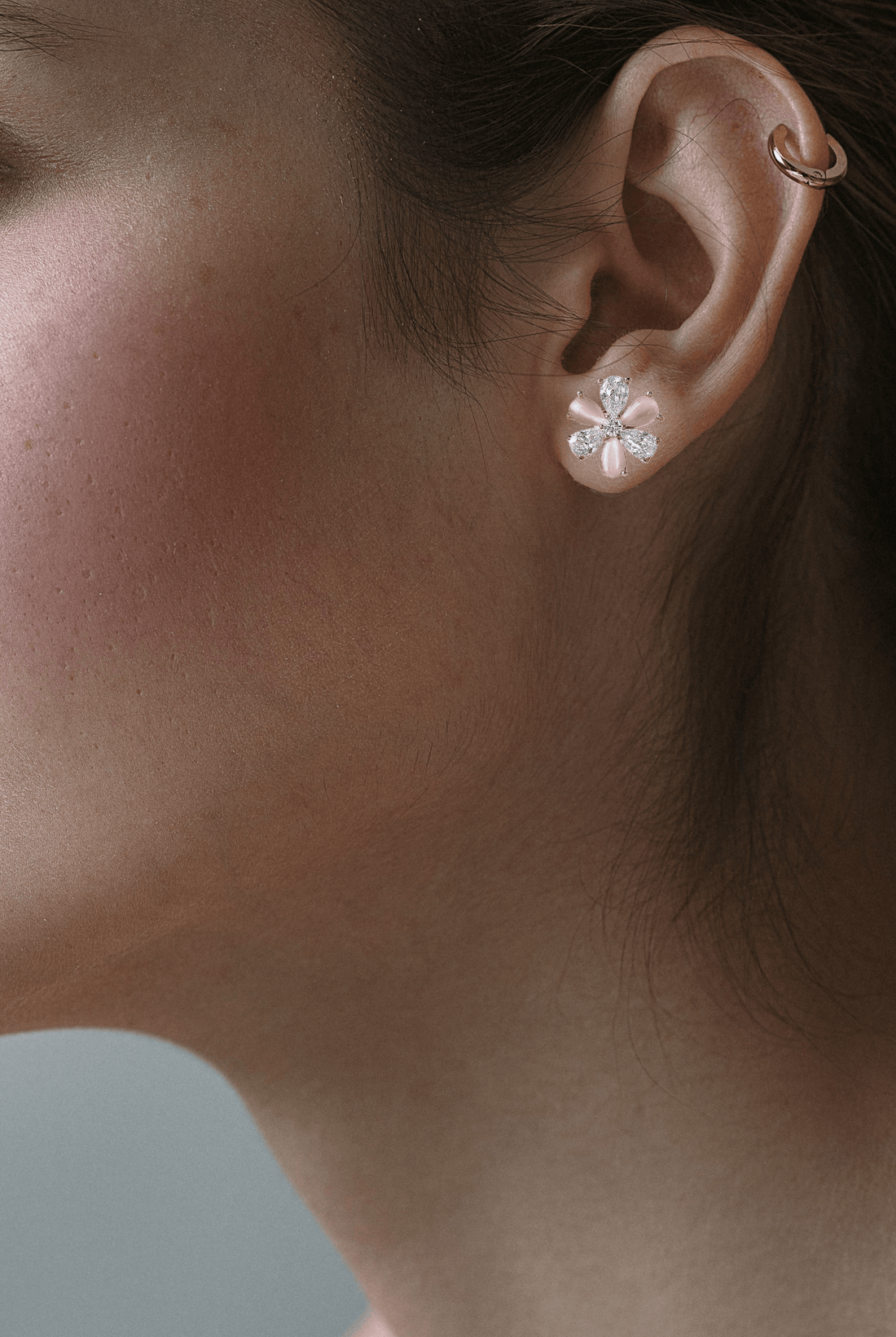 Blush Crystal Flower Stud Earrings