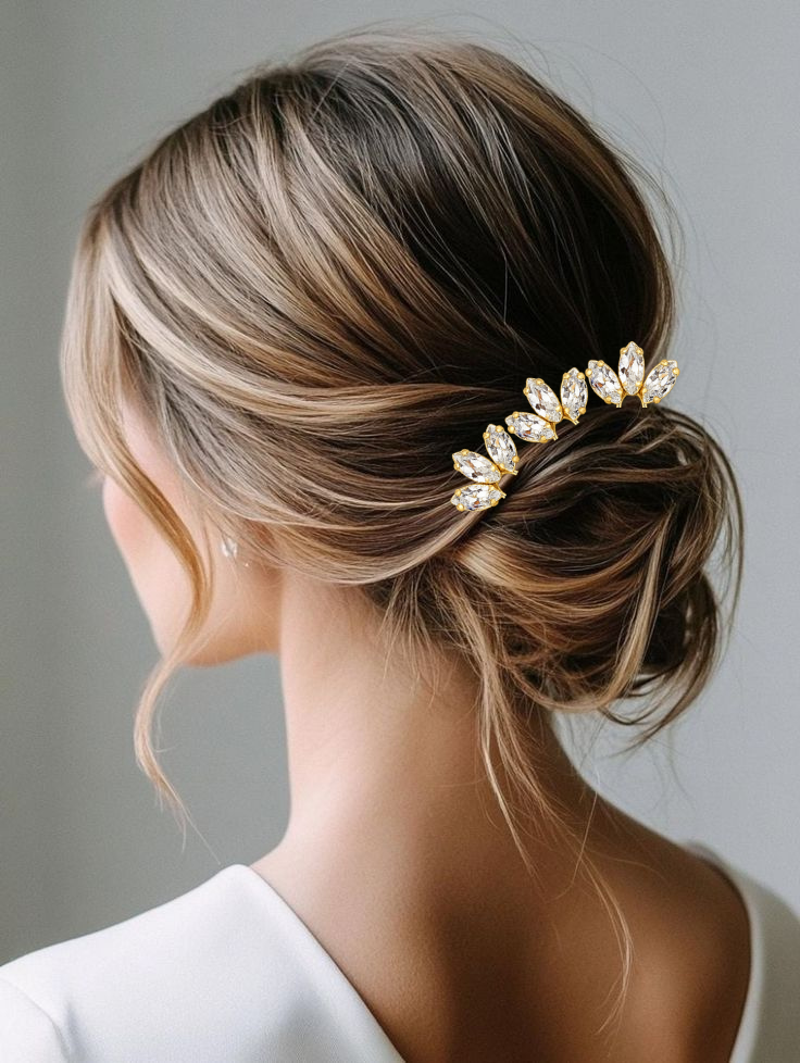 Gold Crystal Flower Hair Pin